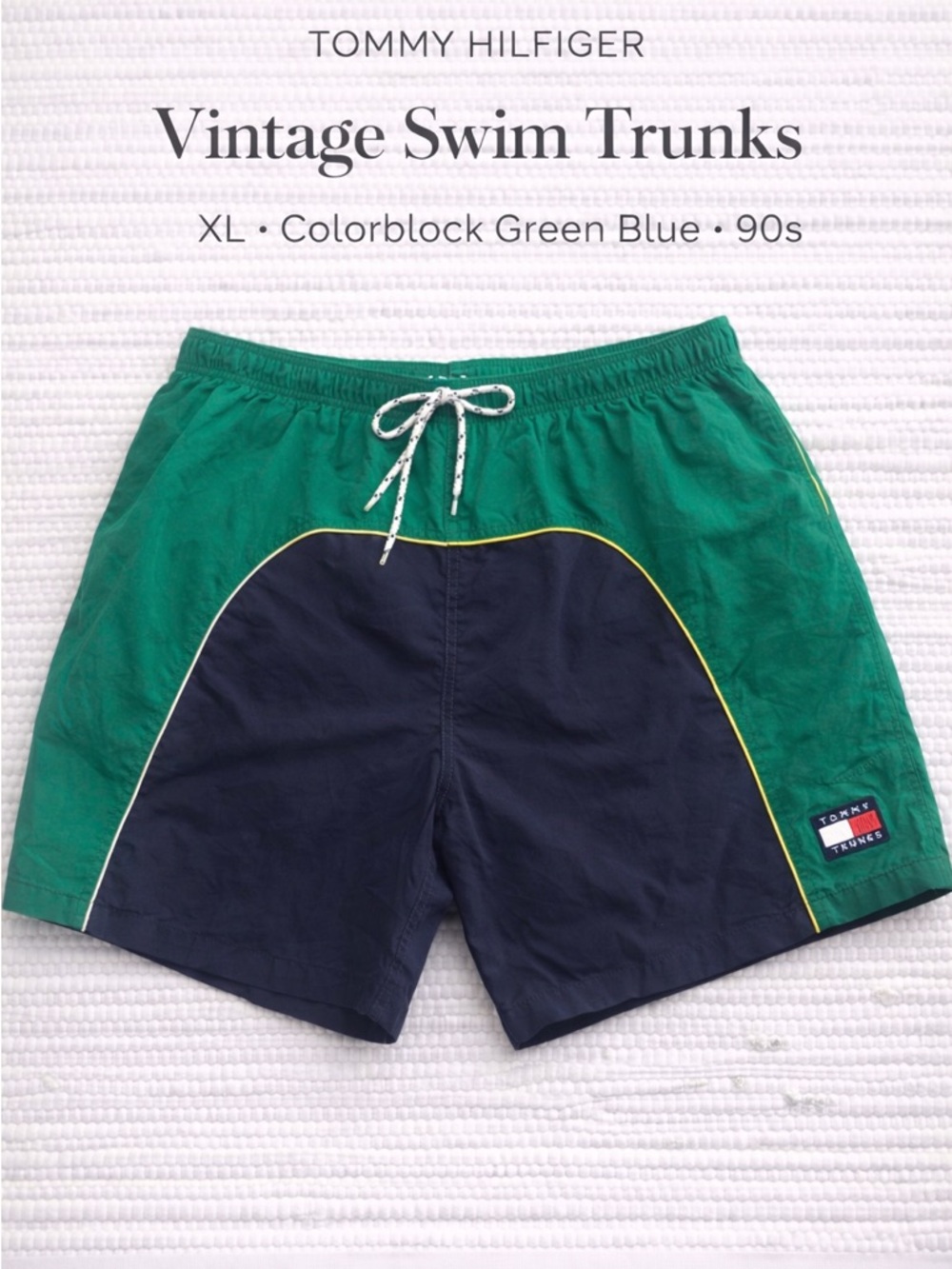 Tommy Hilfiger Vintage Swim Trunks XL Colorblock Green Blue 90s